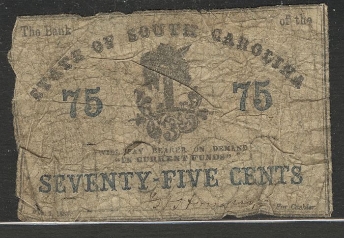State of South Carolina 75c Bank Note of February 1, 1863